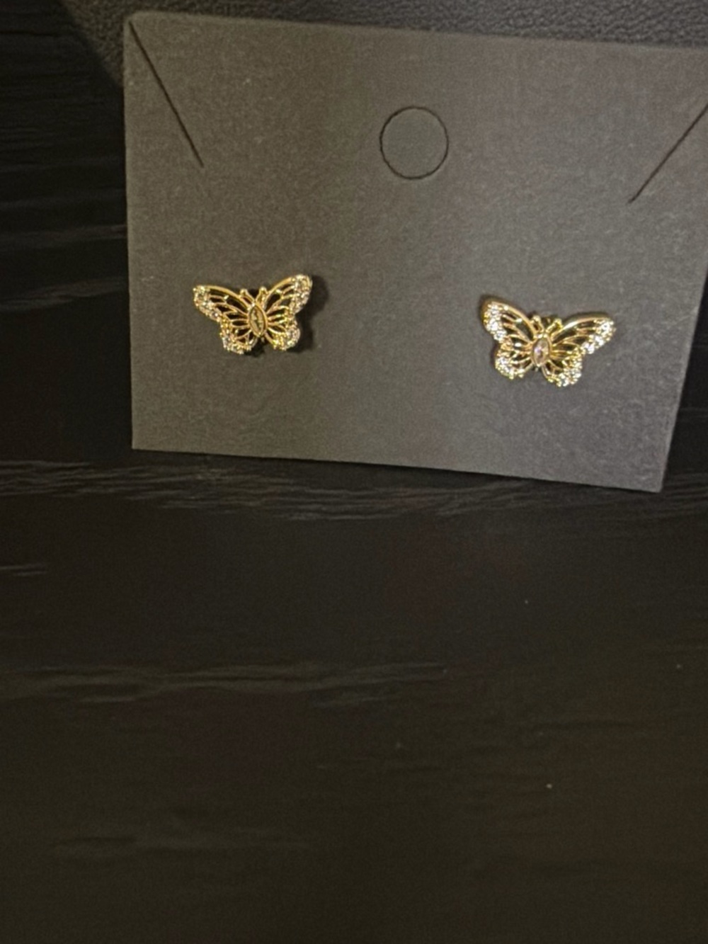 Gold Butterfly Stud Earrings for Women - Elegant Sparkle - Picture 2 of 4